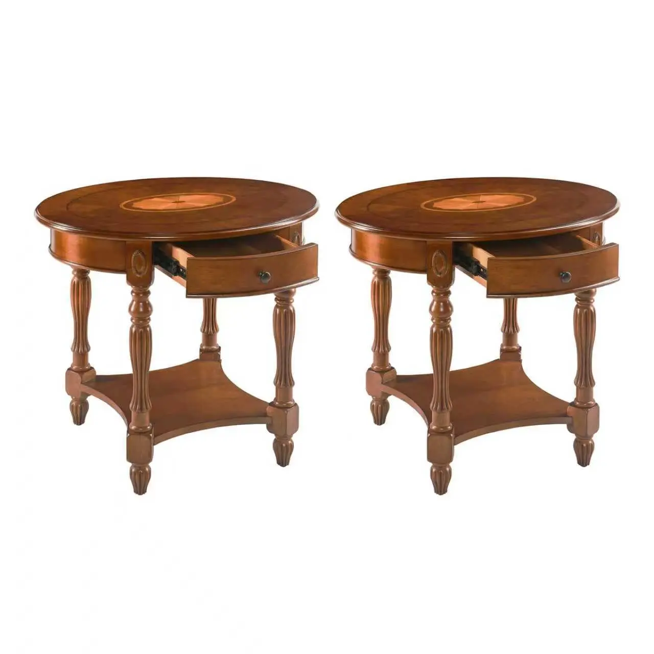 Solid Wood Oval End Table Set Of 2 Caramel Brown 28