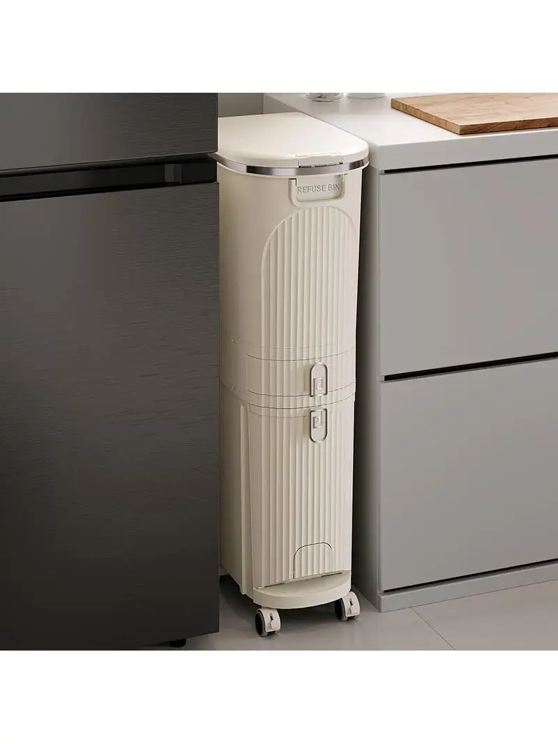

Kitchen Waste Bin Foot Pedal Press Large Capacity Household Classification Trash Can Wet Dry Separation Wheel New Model