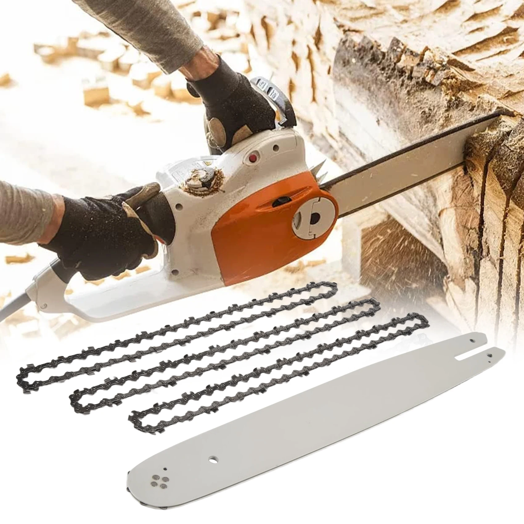 

16 Inch Chain Saw Guide Bar with 3Pcs Chains for 009 012 021 E180 MS180 MS190 MS250-AT48