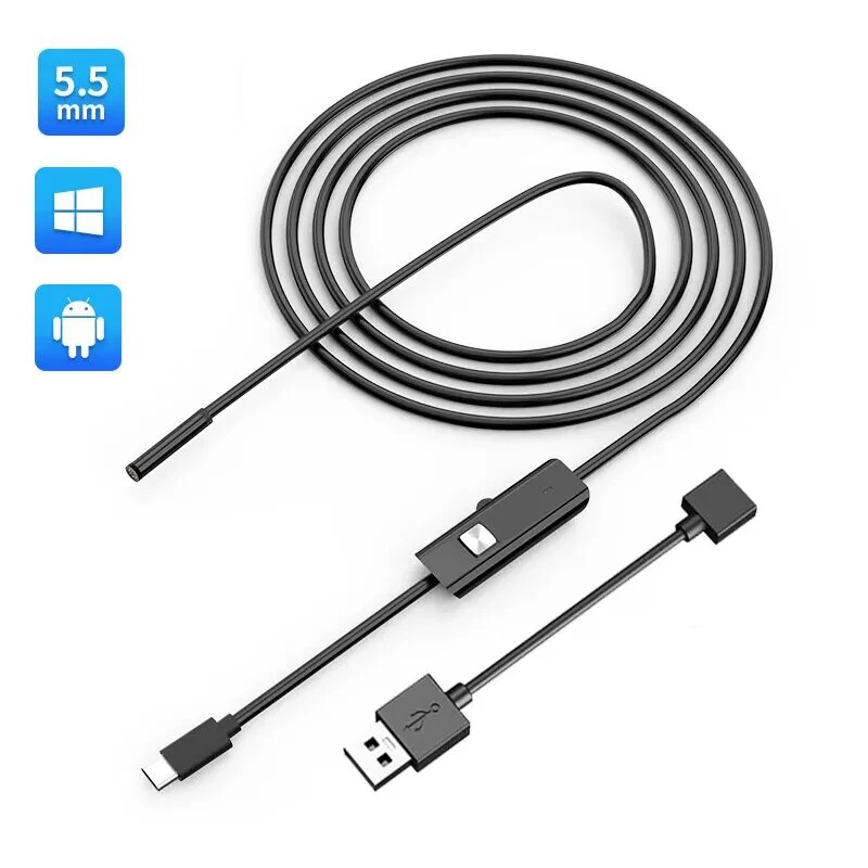 Mini Endoscope Camera Waterproof Endoscope Adjustable Cord 6 LED 5.5mm Android Type-C USB Car Inspection Camera Pipe Inspection