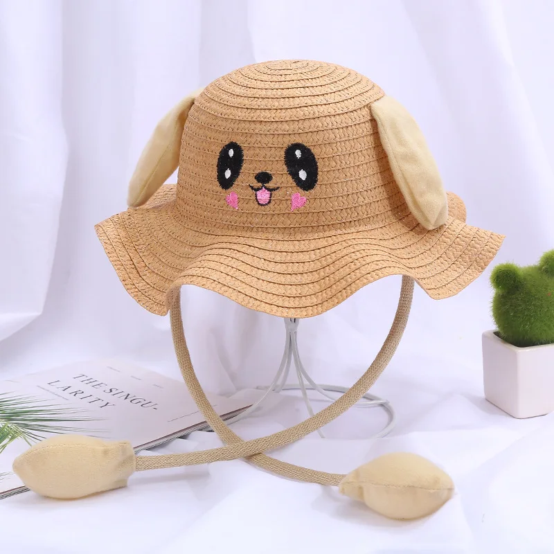 Summer Kids Baby Bunny Hat with Moving Ears Rabbit 𝐒traw Hat Jumping Ear Funny Cute Bucket Cap Wide Brim Wave Sun Hat Boy Girls