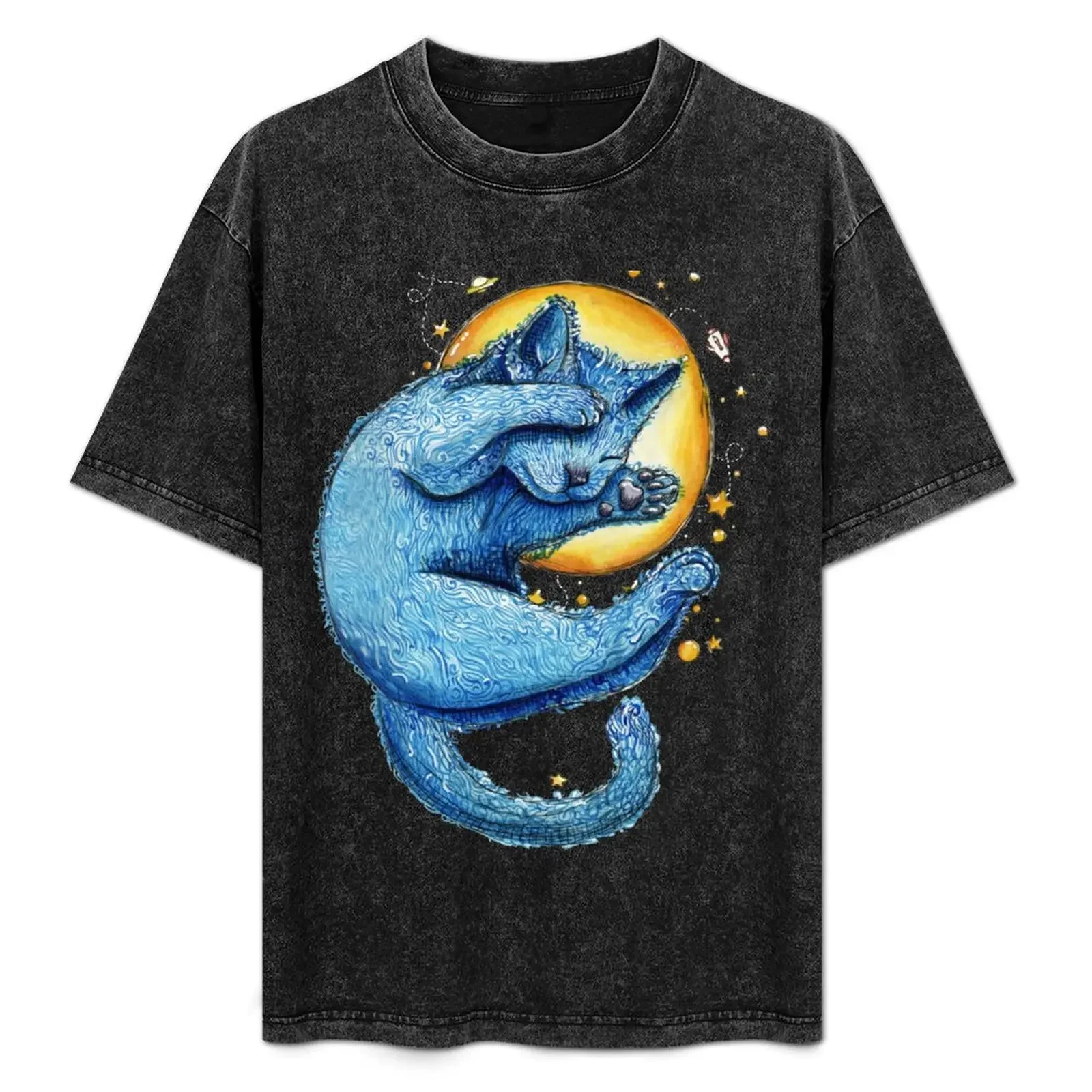 

Moon Cat T-Shirt tops boys animal print anime stuff Personalized t-shirt mens graphic t-shirts big and tall