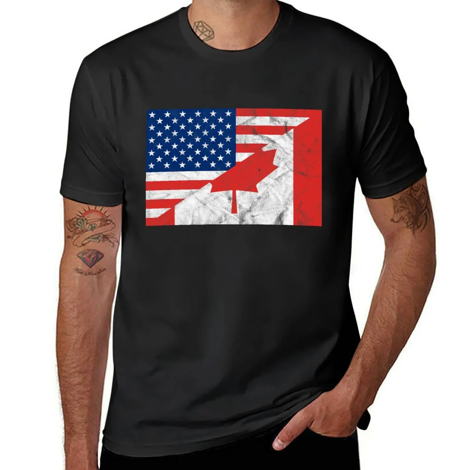 Vintage USA CANADA Flag T-Shirt customs design your own aesthetic clothes shirts graphic tees oversizeds tshirts for men