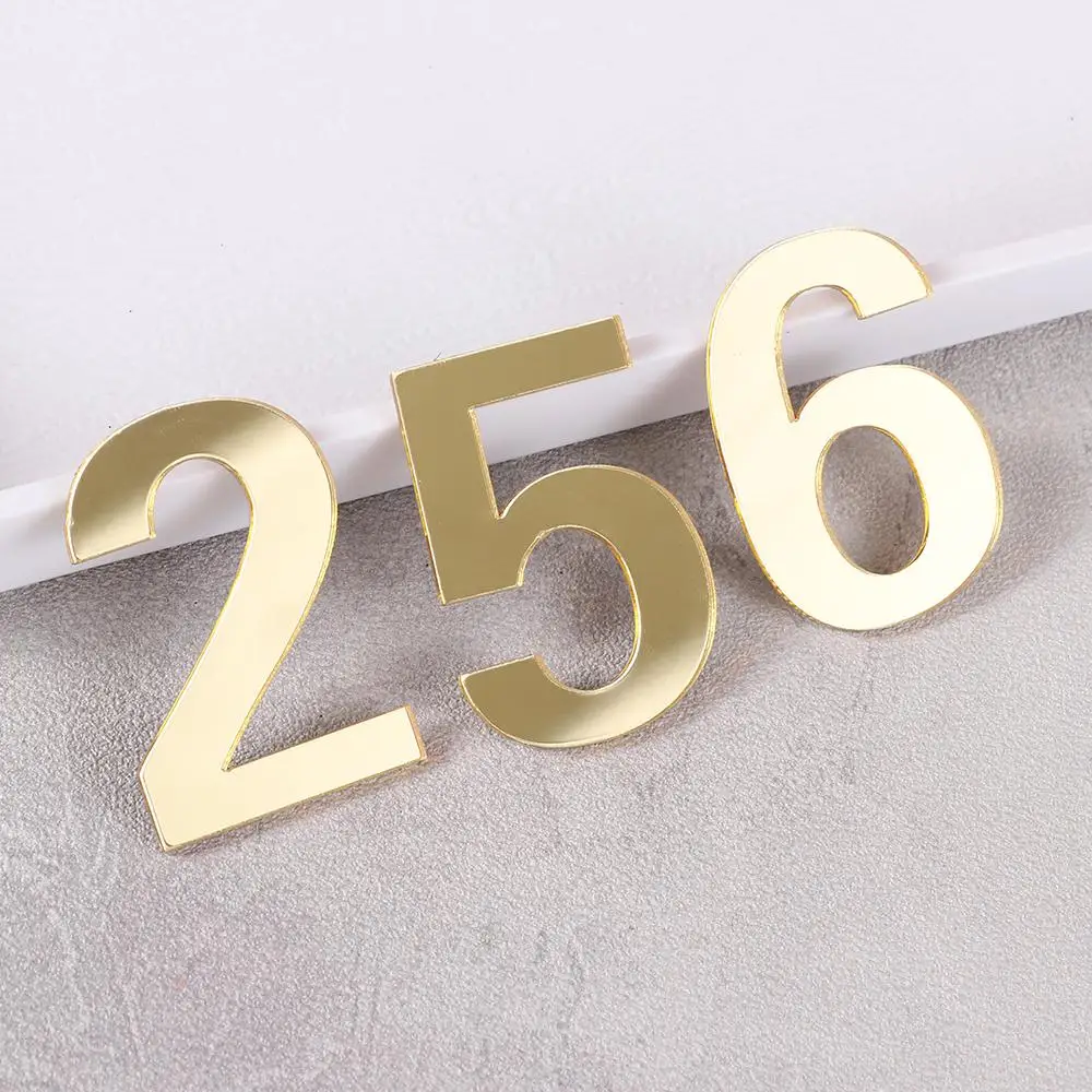 1Pc Gold Acrylic Door Plate Number Self-adhesive Door Label House Drawer Door Numeral Plaque Hotel Home Address Digits Sign