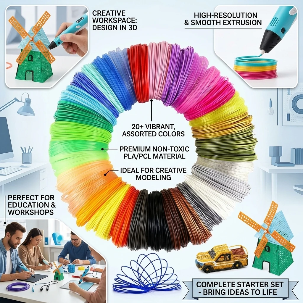 Colored PLA Filament for 25M 30M 36M 45M 50M 96M 100M 150M 200M Smoke-free Safe Plastic Refill for 3D Children's Printing Pen