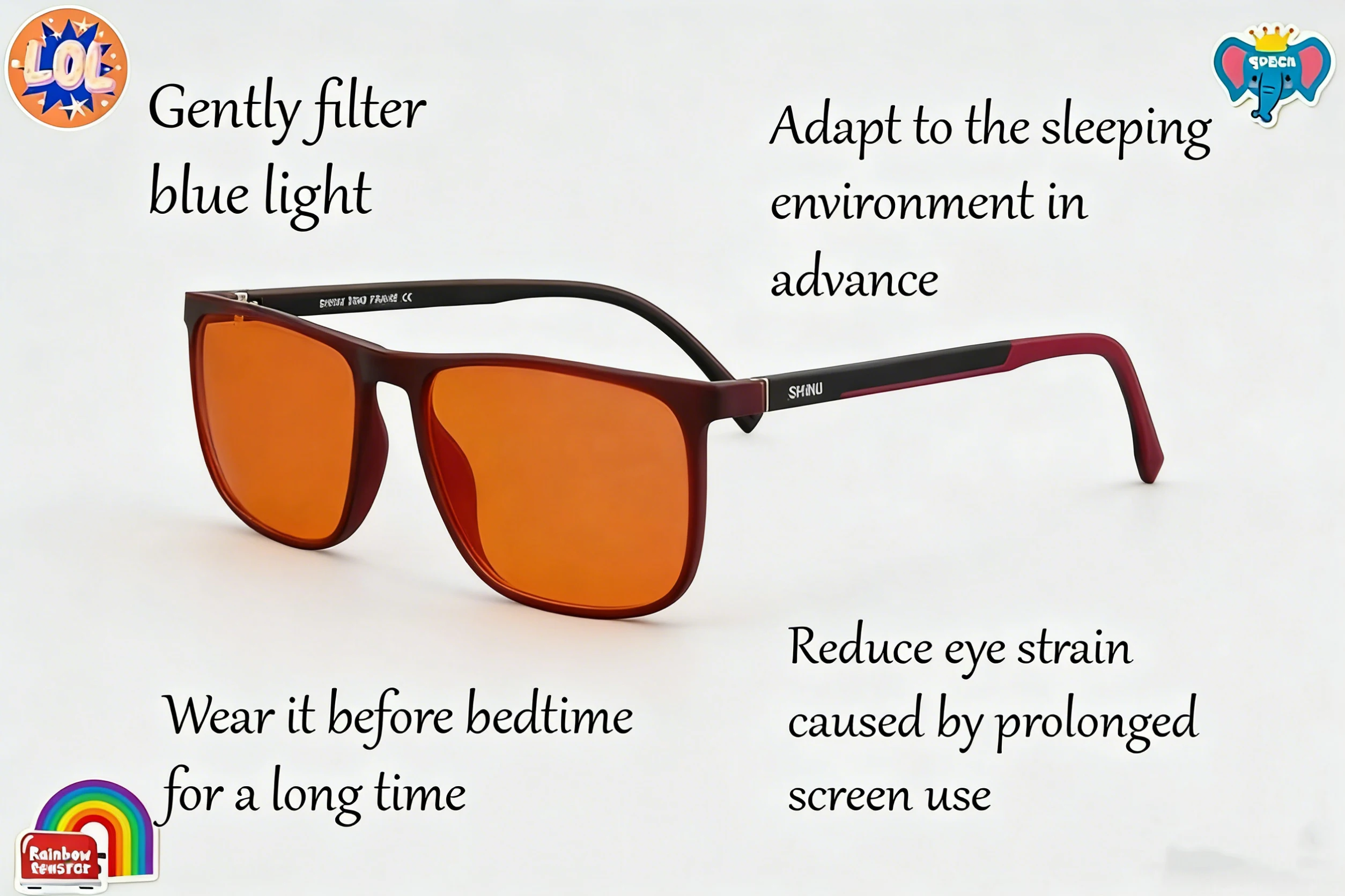 SHINU Men's Red Lens Blue Light Blocking Glasses for Better Sleep, Anti-Green Light, Eye Strain Relief, Customizable