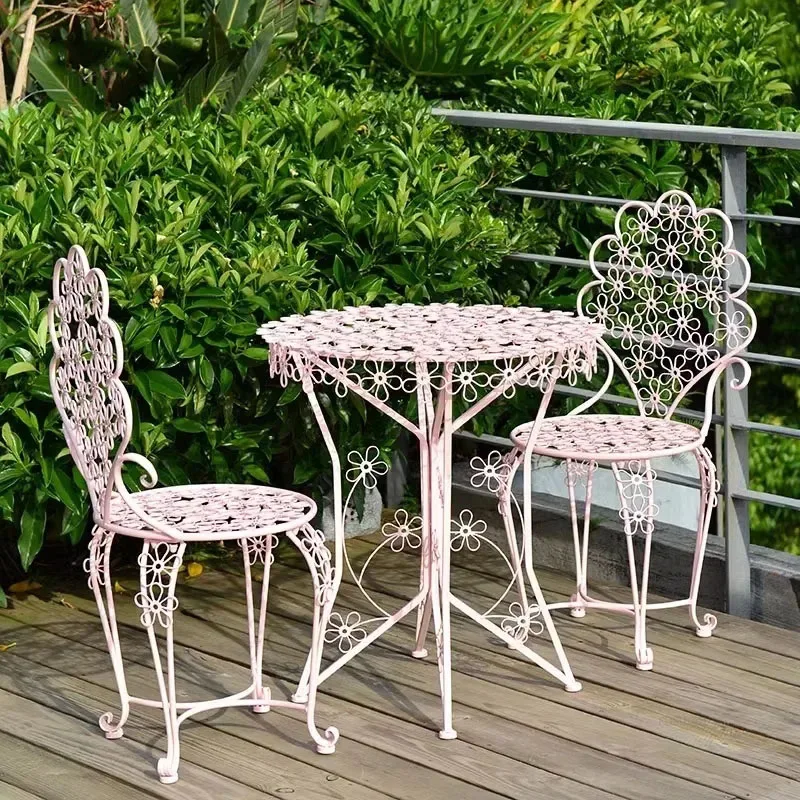 Iron Garden Furniture Sets Simple Coffee Balcony Table and Chair Set Outdoor Open-air Courtyard Sun Protection Table and Chair D