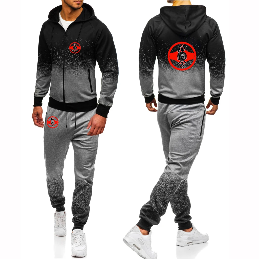 

Kyokushin Karate 2023 Men's New Print Spring Gradients Color Tracksuits Fashionable Casual Cotton Hoodie Tops+Pant 2 Piece Suit