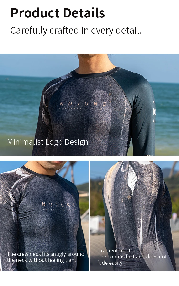 Nu-June Men Rashguard UPF50 Long Sleeve Surf Tops and Shorts Set Swimwear Three Pieces Sweatshirts Pants Beach Diving Suits