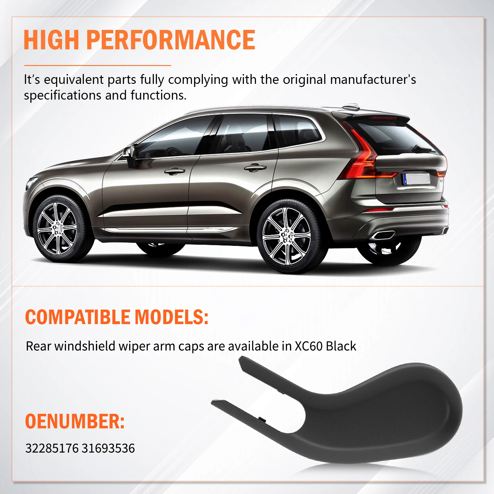 

Черная крышка заднего рычага стеклоочистителя 32285176 для Volvo XC60 MK2 31693536