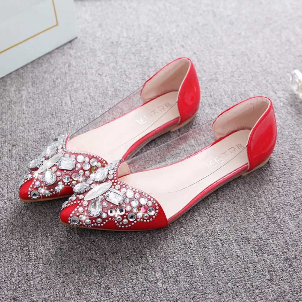 New Women Ballet Flat Rhinestone Pointy Ballerina Soft Sole Slip on Casual Female Crystal Elegant Wedding Shoes Ladies