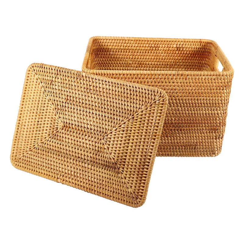 Laundry Basket Rattan Woven Storage Basket Handmade Large Capacity Portable Clothing Storage Box Household,36X26X24cm