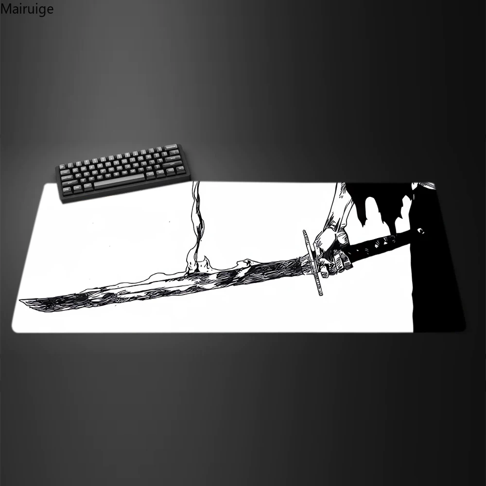 Black And White Comic Wind Sword Model Keyboard Mouse Pad Desk Mat, 3D Gaming Mouse Pad with Non-Slip Rubber Base Stitched Edges