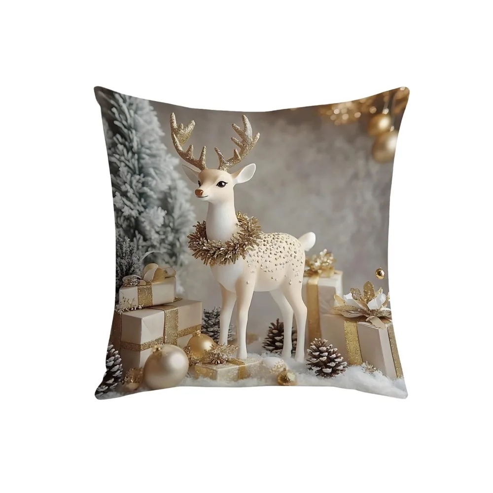 New Linen Christmas Day Pillowcase Reindeer Santa Claus Throw Pillow Cover Xmas Tree Snowman Pillow Case Sofa Decoration