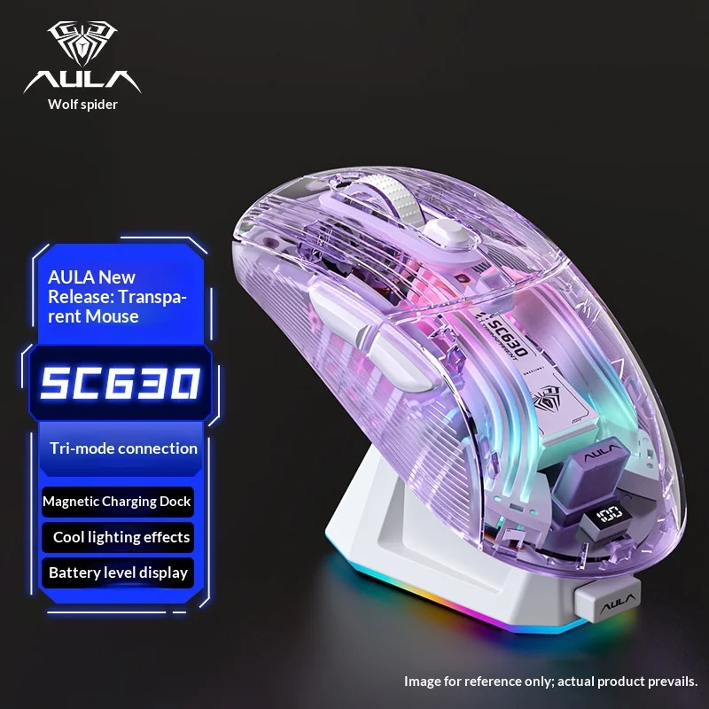 

AULA SC630 Wireless Three-Mode Bluetooth Mouse Transparent Mouse Silent Gaming Mouse For Desktop And Laptop with Charging Gift