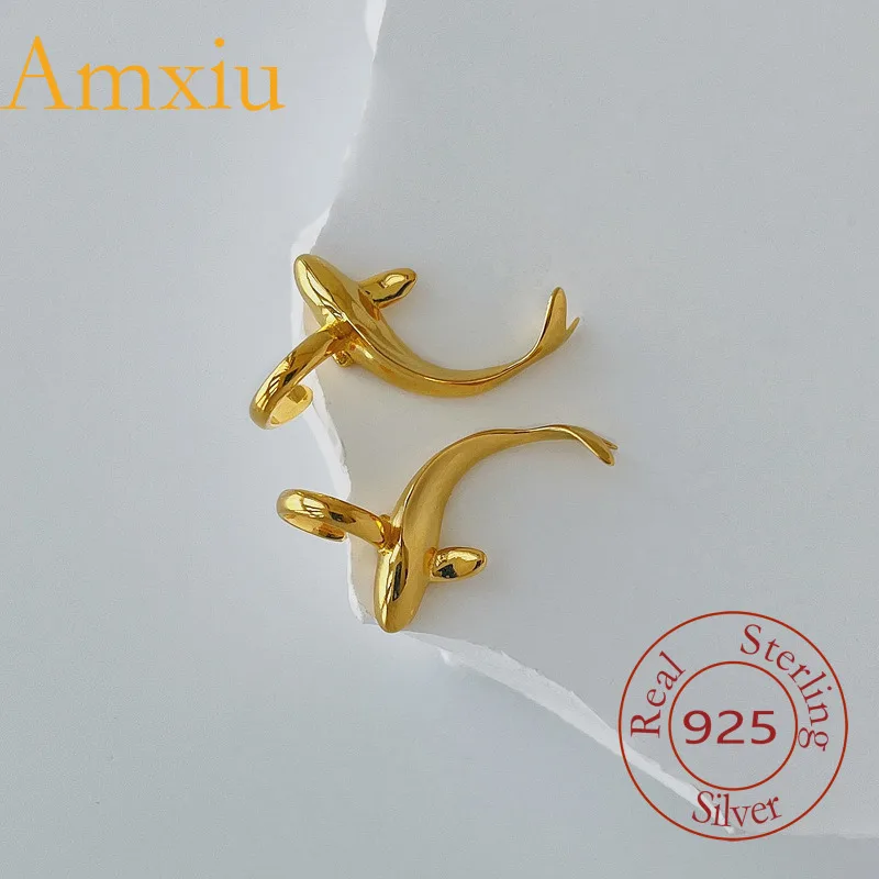 

Серьги-каффы Amxiu из стерлингового серебра 925 пробы с дизайном из чистого серебра Koi в минималистском китайском стиле без пирсинга