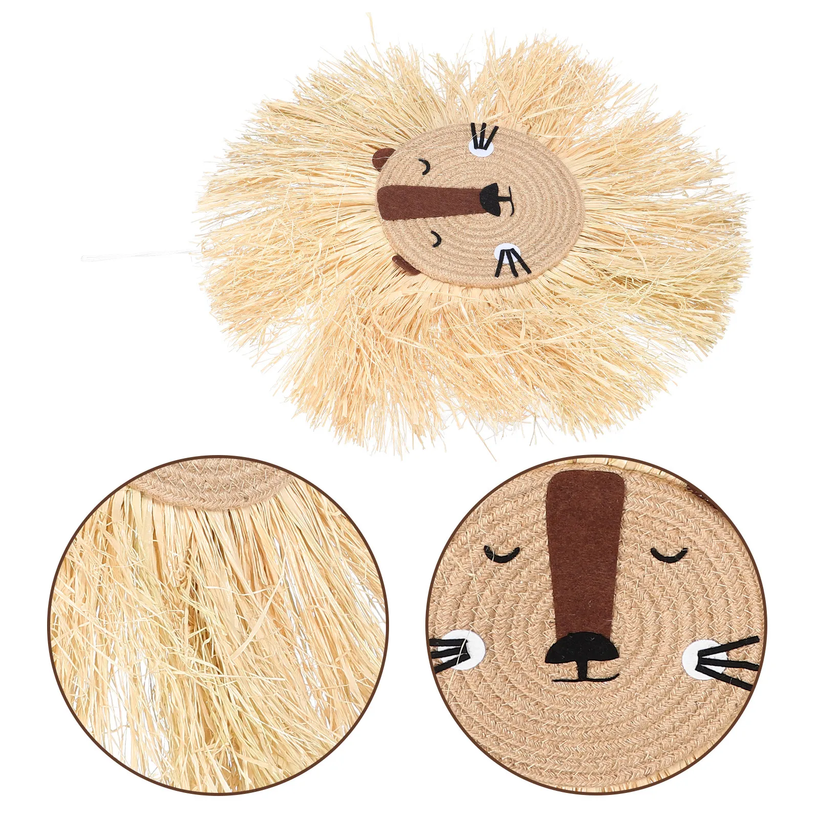 Macrame Lion Wall Hanging Natural Raffia Handwoven Nursery Decor for Baby Room Toddler Space Bohemian Kids Wall Art Lion Decor