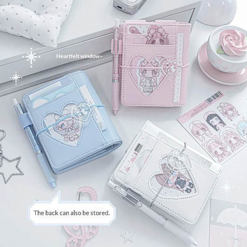 RosyPosy Magnetic M5 Notebook Portable Cute Heart Hollow Leather Journal Handheld Diary Planner For Office School
