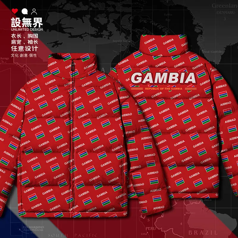 Republic of The Gambia GMB Gambian GM country flag White duck down Jackets clothes jacket Comfortable mens down coat Winter