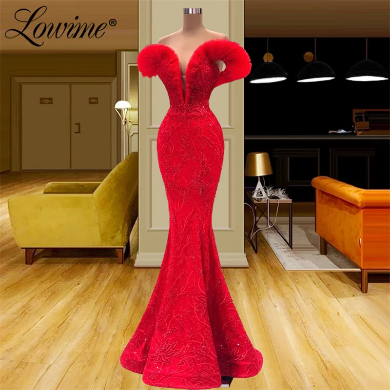 Lowime laço vermelho sereia vestido de festa longo vestidos de baile 2022 feito sob encomenda frisado cristal fora do ombro plus size vestidos de noite