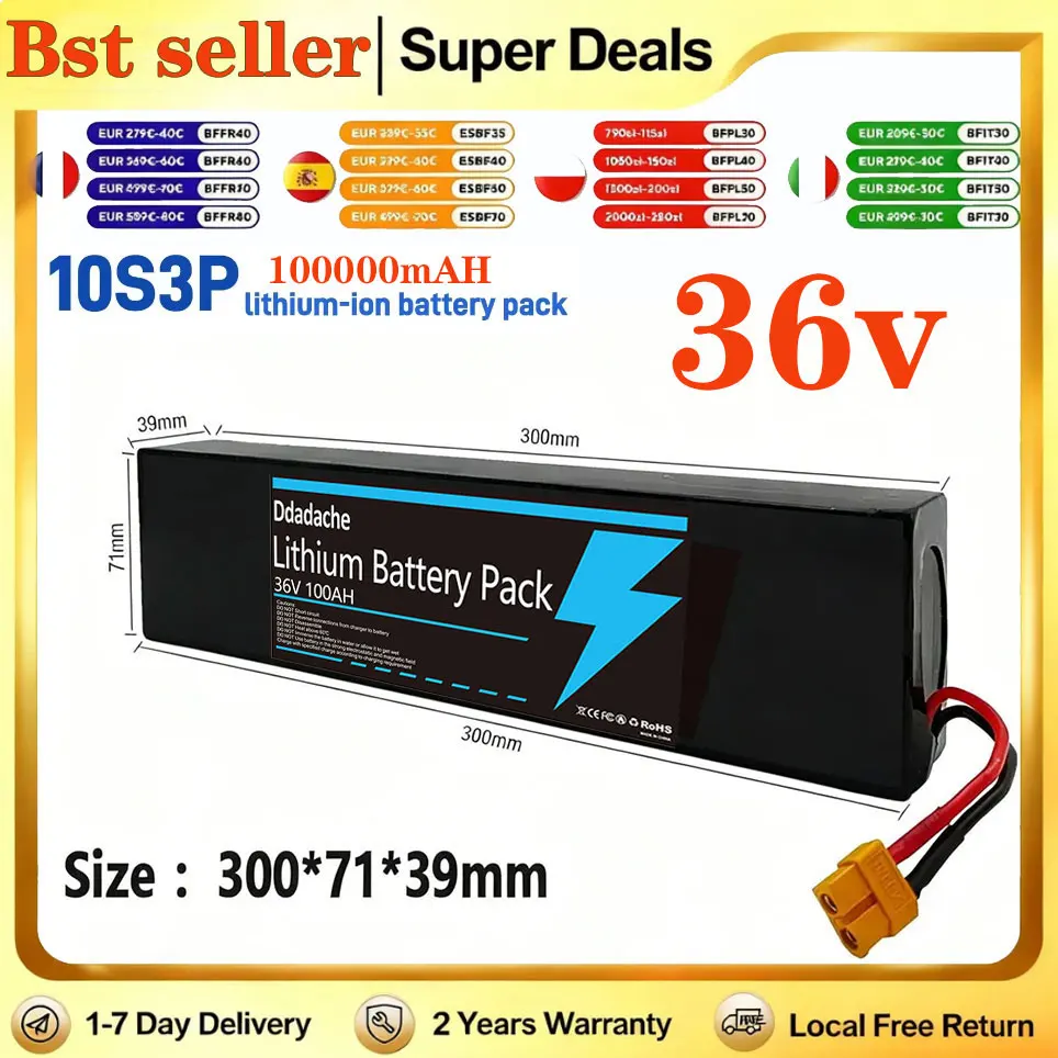 Batterie électrique rechargeable améliorée 10S3P 36V 10000mAh 42V, pack de batteries au lithium 18650 M365 pour connecteurs XT60-JST XT30-JST XT60-SM XT60