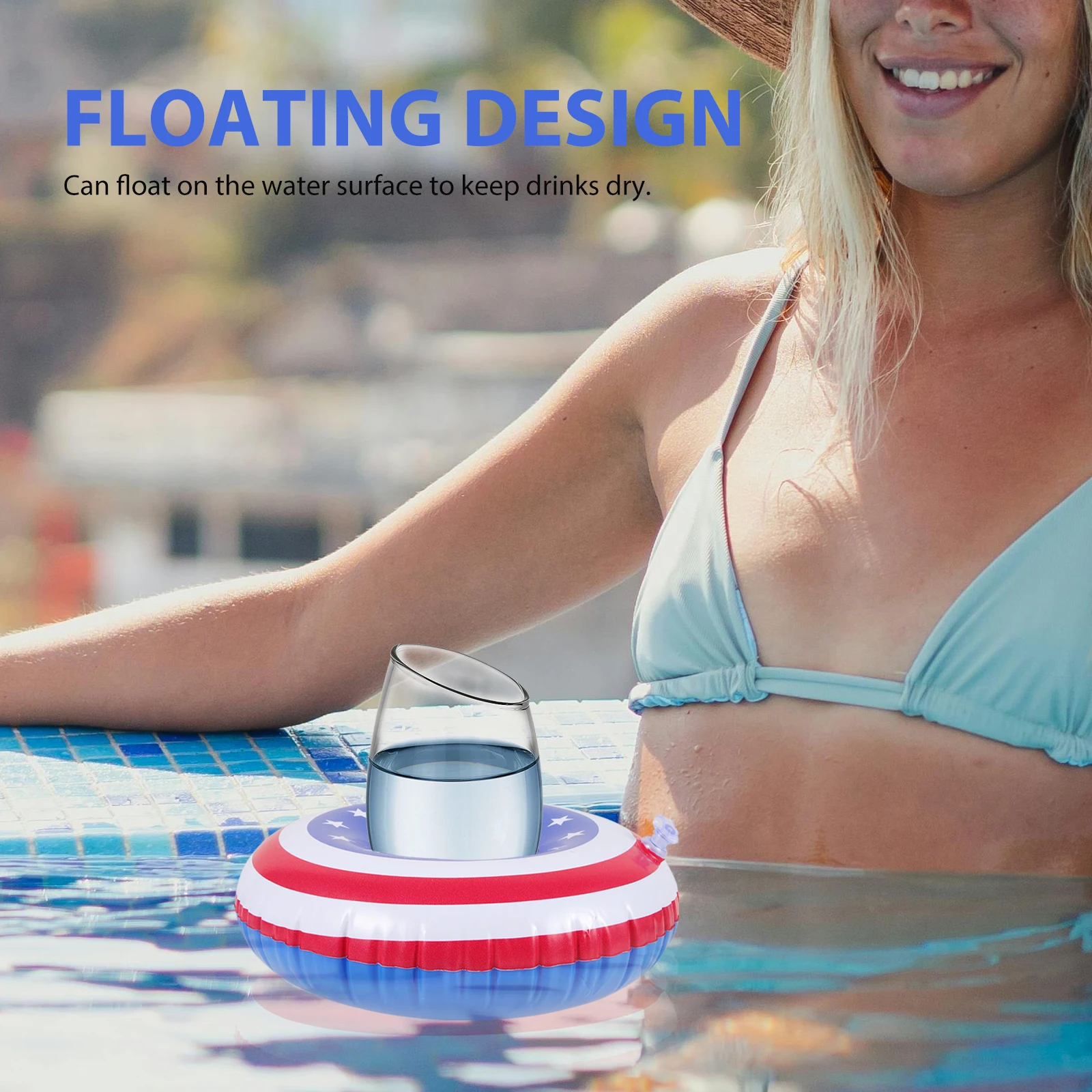 Suporte inflável para bebidas, 4 unidades, copo flutuante para piscina, bandeira americana, bebida decorativa, festa na praia, suprimentos para piscina, banheira