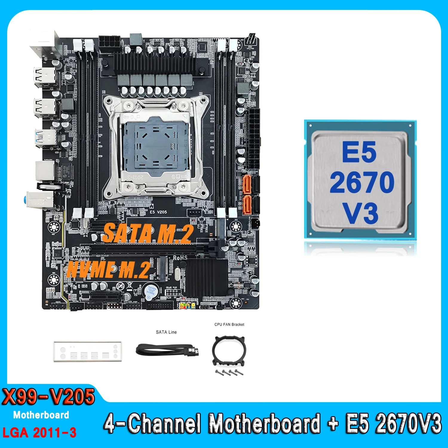 

X99 Motherboard Combo LGA 2011-3 Kit Xeon E5 2670 V3 Processor Support DDR4 RAM Memory NVME Four Channel E5 2670V3 Motherboard