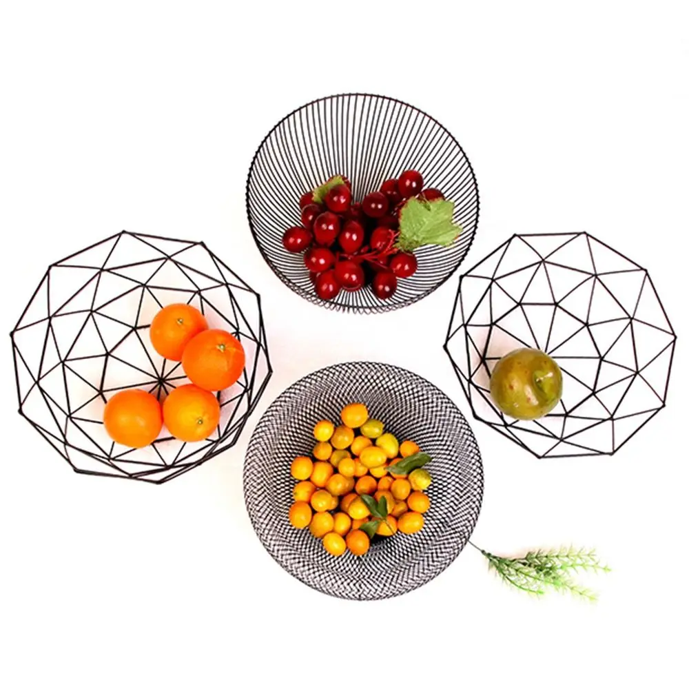 High Quality Black Gold Iron Fruit Basket Multi-sizes Home Storage Fruit Plate Metal Vegetable Storage Bowls Living Room