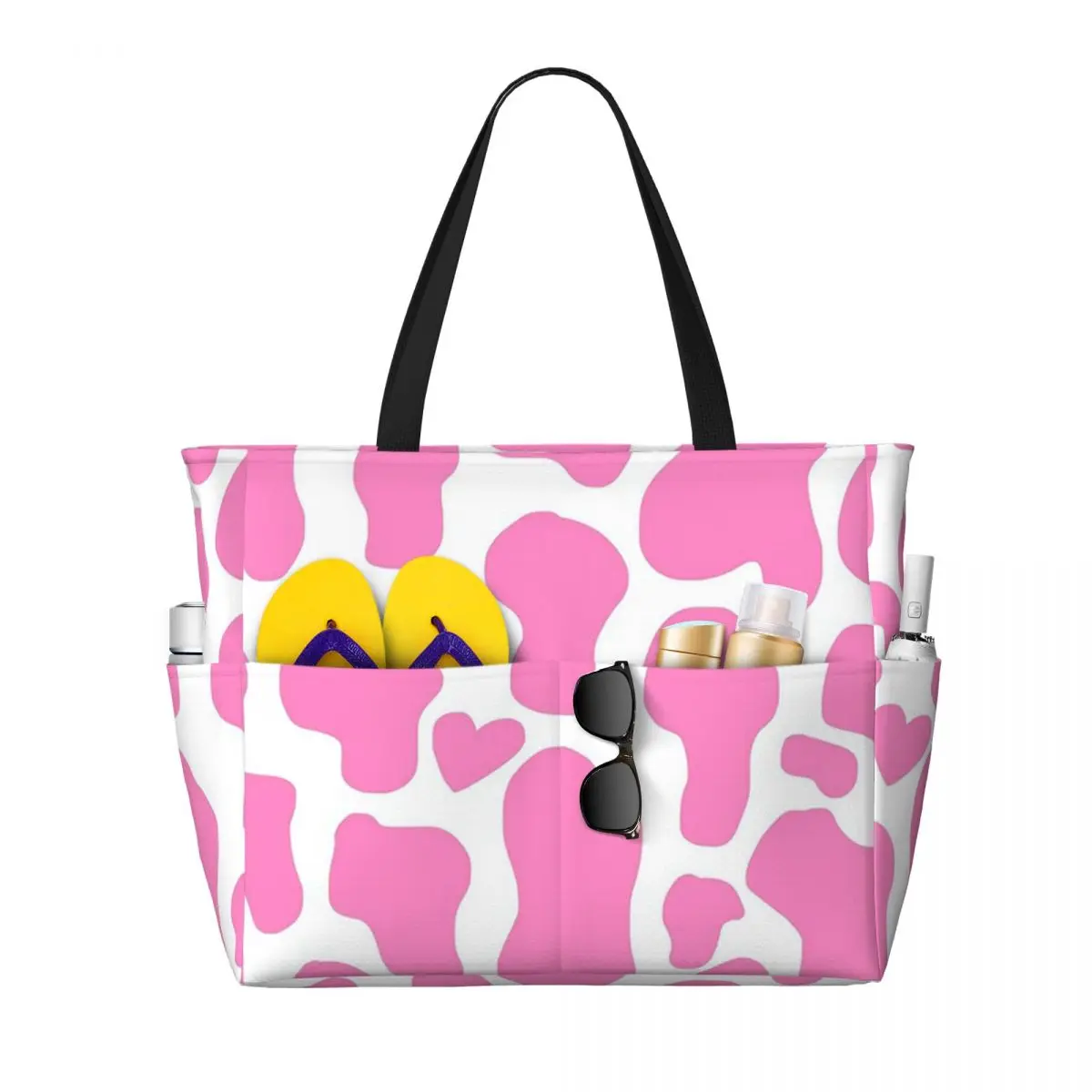 Strawberry Cow Beach Tote Bag Sport Gym Yoga Duffle Large Tote Bag Women Travel Bag Fitness bag