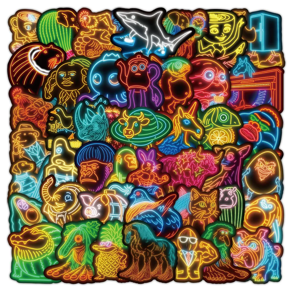 50PCS Cool Neon Abstract Animal Stickers Tung Tung Sahur Italian Brainrot Animals Decals DIY Luggage Phone Guitar Kids Toys