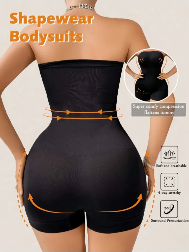 Womens Seamless Tummy Control Shapewear Bodysuit Adjustable Strap Slimming Body Shaper with Shorts - Full Body Compression