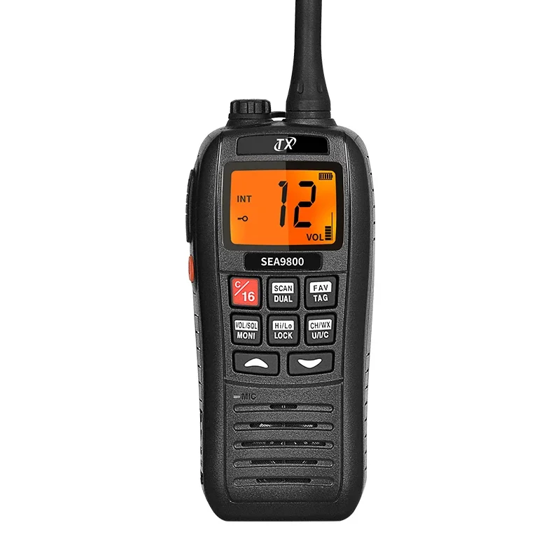 Handheld marine radio IP7 walkie talkie floats and automatically lights up for warning when falling into water