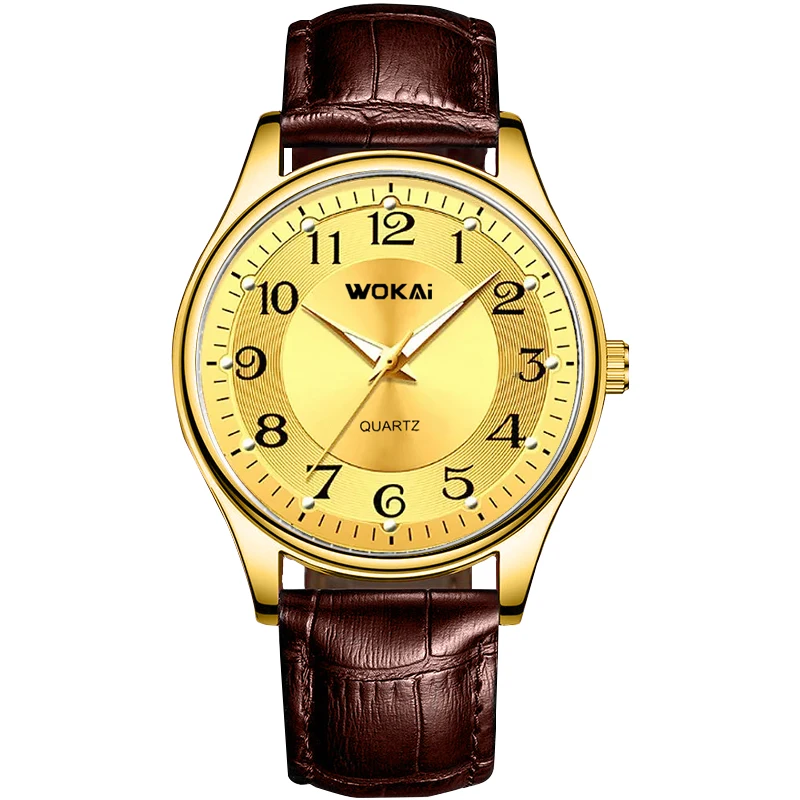 WOKAI high quality fashion waterproof quartz band waterproof Wrist watch Business gold Digital Simple student clock retro