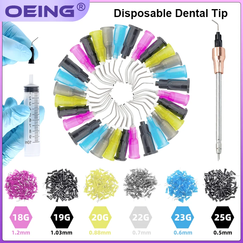 100pcs Dental Disposable Needle Bent Tips Etchant Resin Flow Composite Bent Tip 18/19/20/22/23/25G Dentist Delievery Syringe Tip