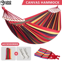 Hamac en toile épaisse, lit-balançoire d'extérieur en bois dur stable, pour jardin, arrière-cour, voyage, plage, robuste