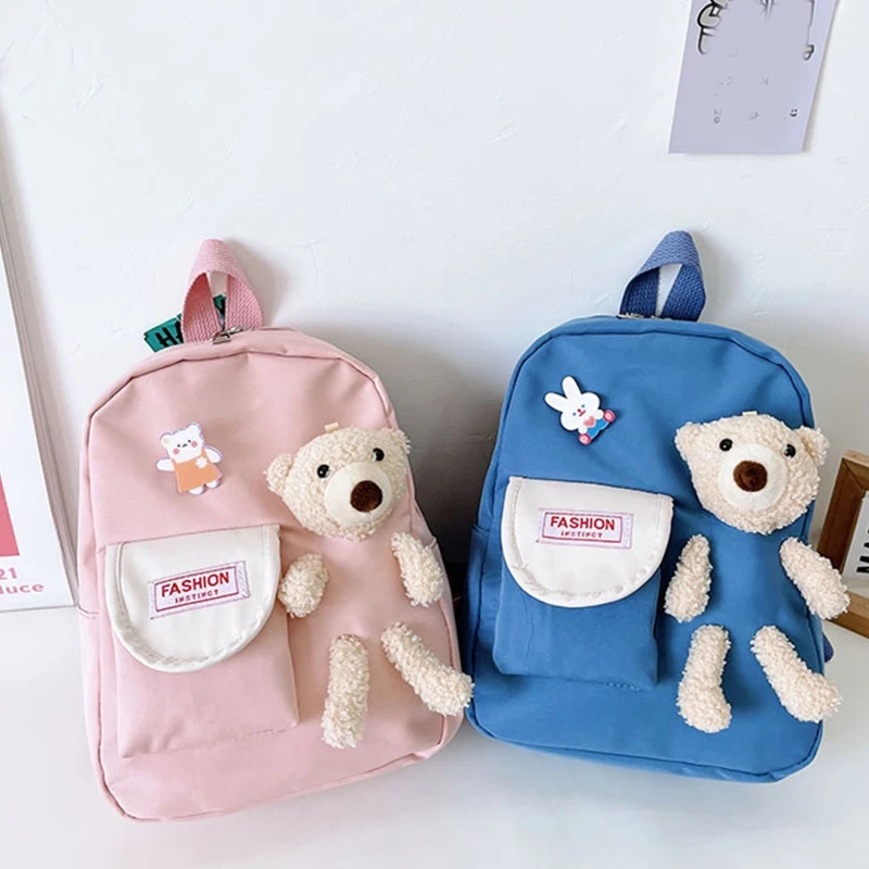 Cute Cartoon Bear Canvas School Bags para crianças, Jardim de infância Schoolbags, Mochilas para crianças, meninas, Boy Book Bags, Back Pack