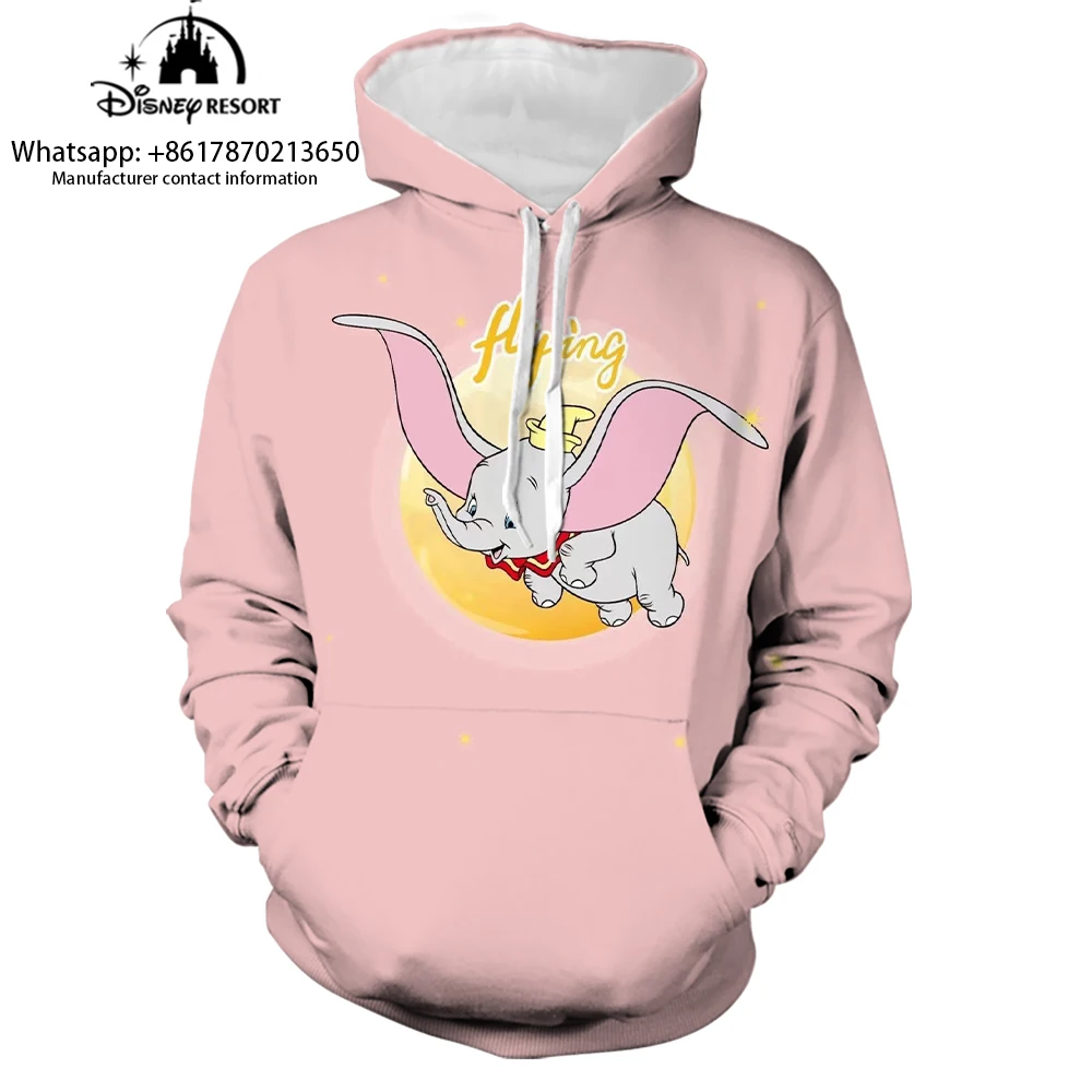 Hoodie impresso em anime unissex dumbo, hoodie casual feminino, tops estilo rua, moda infantil, novo, Y2K, 3D, primavera, 2024