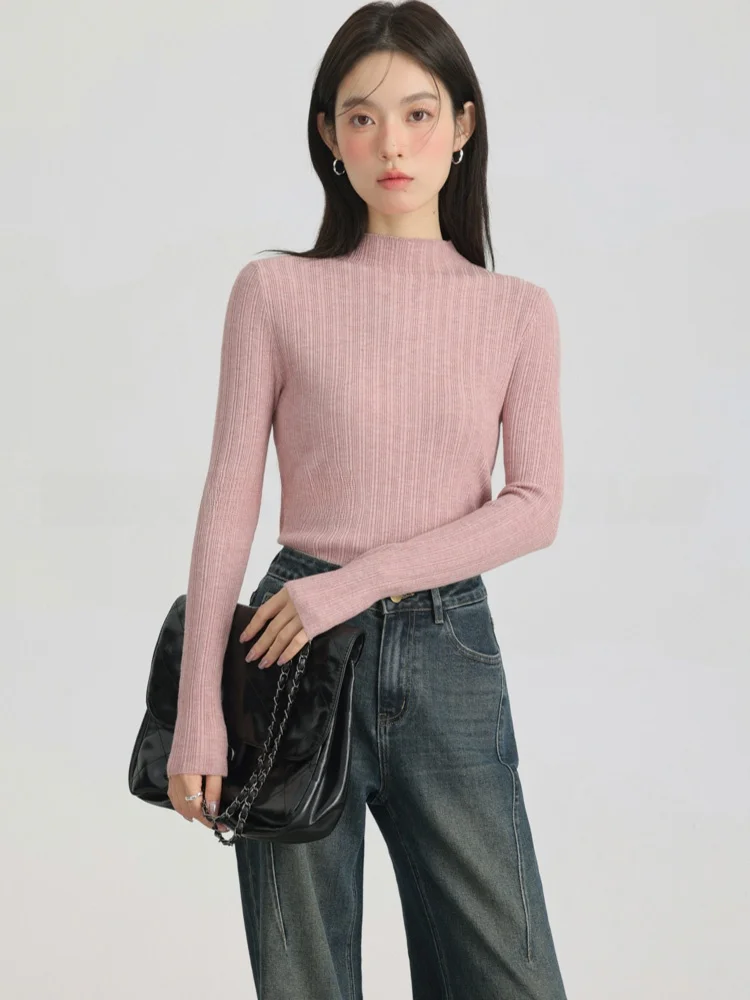 المرأة سليم صالح اللون سترة f عالية الياقة قاعدة مرنة irt ملابس داخلية تي شيرت طويل Sve الخريف الشتاء Faion #2