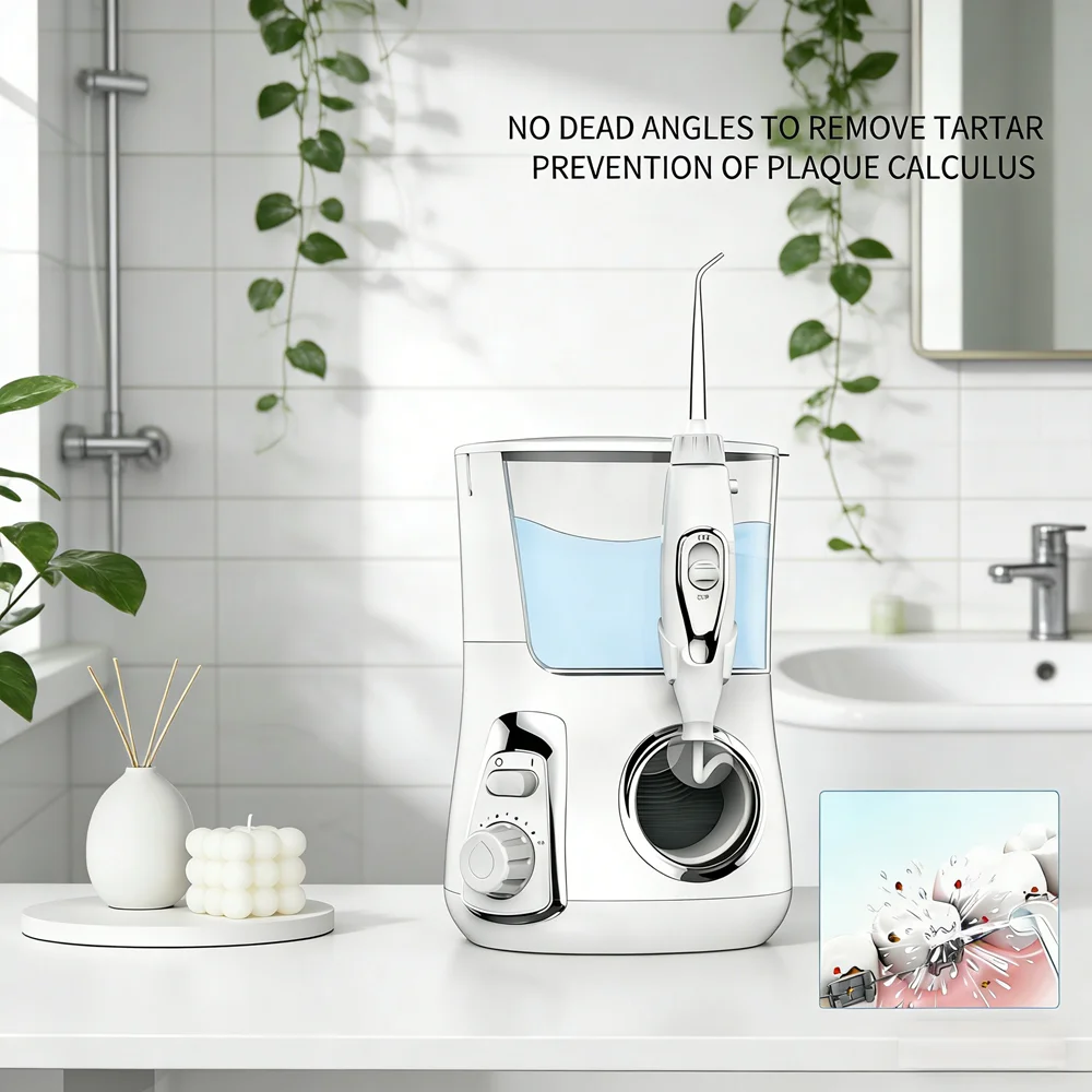 

Настольный ирригатор для полости рта 800 мл, 10 режимов, 5 сменных насадок, идеально подходит для борьбы с неприятным запахом изо рта и поддержания здоровья десен