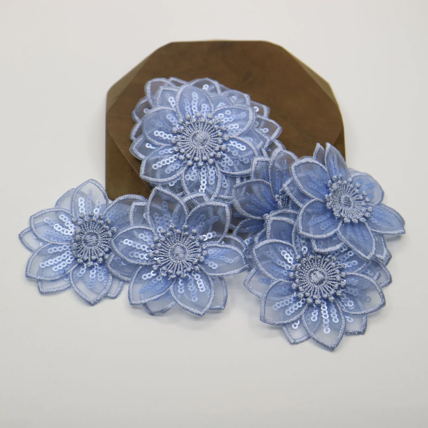 10pc embroidery blue flower patches for clothing DIY floral parches appliques for dresses decoration parch ropa DIY sewing