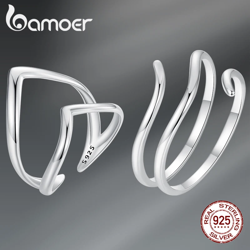 

Bamoer Original 925 Sterling Silver Multilayer Opening Ring Simple White Gold Adjustable For Women Daily Party Gift Fine Jewelry
