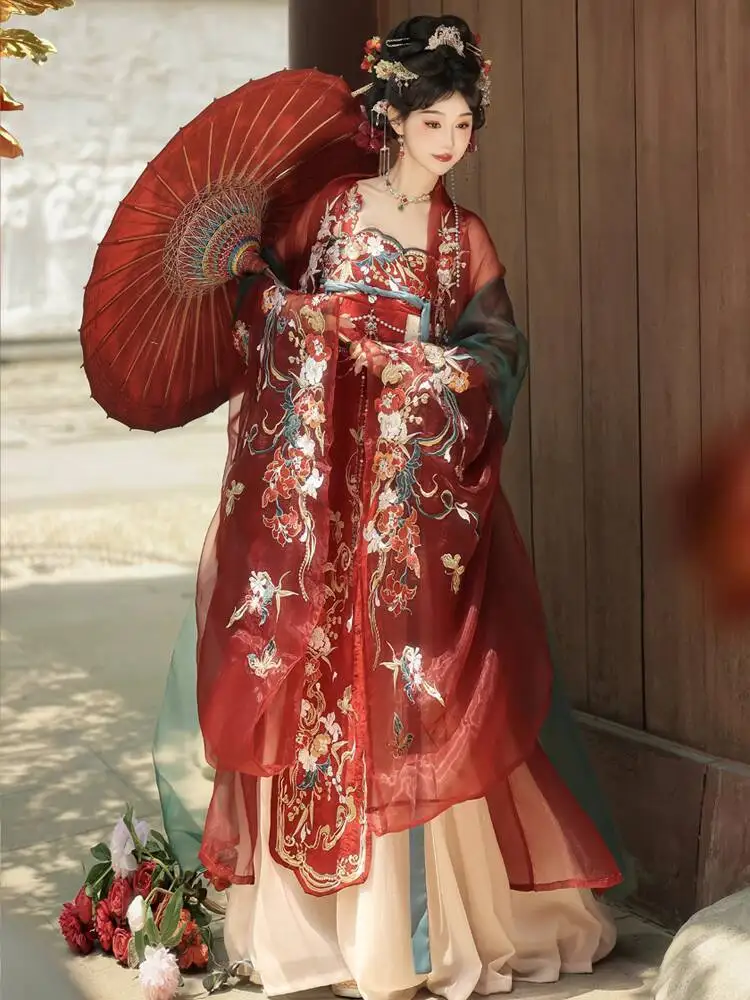 Women Hanfu Dress Heavy Industry Embroidery Tang Dynasty Skirt Improve Chest Length Skirt Drama Costume