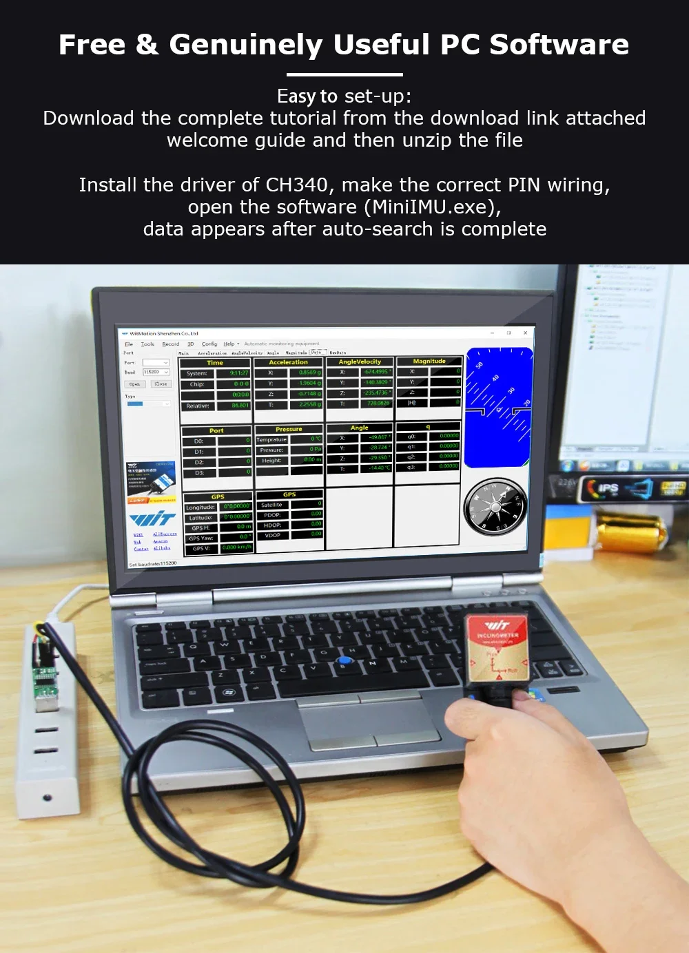 WITMOTION HWT905-RS232 Waterproof Accelerometer Inclinometer Acceleration+Gyroscope+Angle+Magnetometer, MPU9250 IMU Sensor