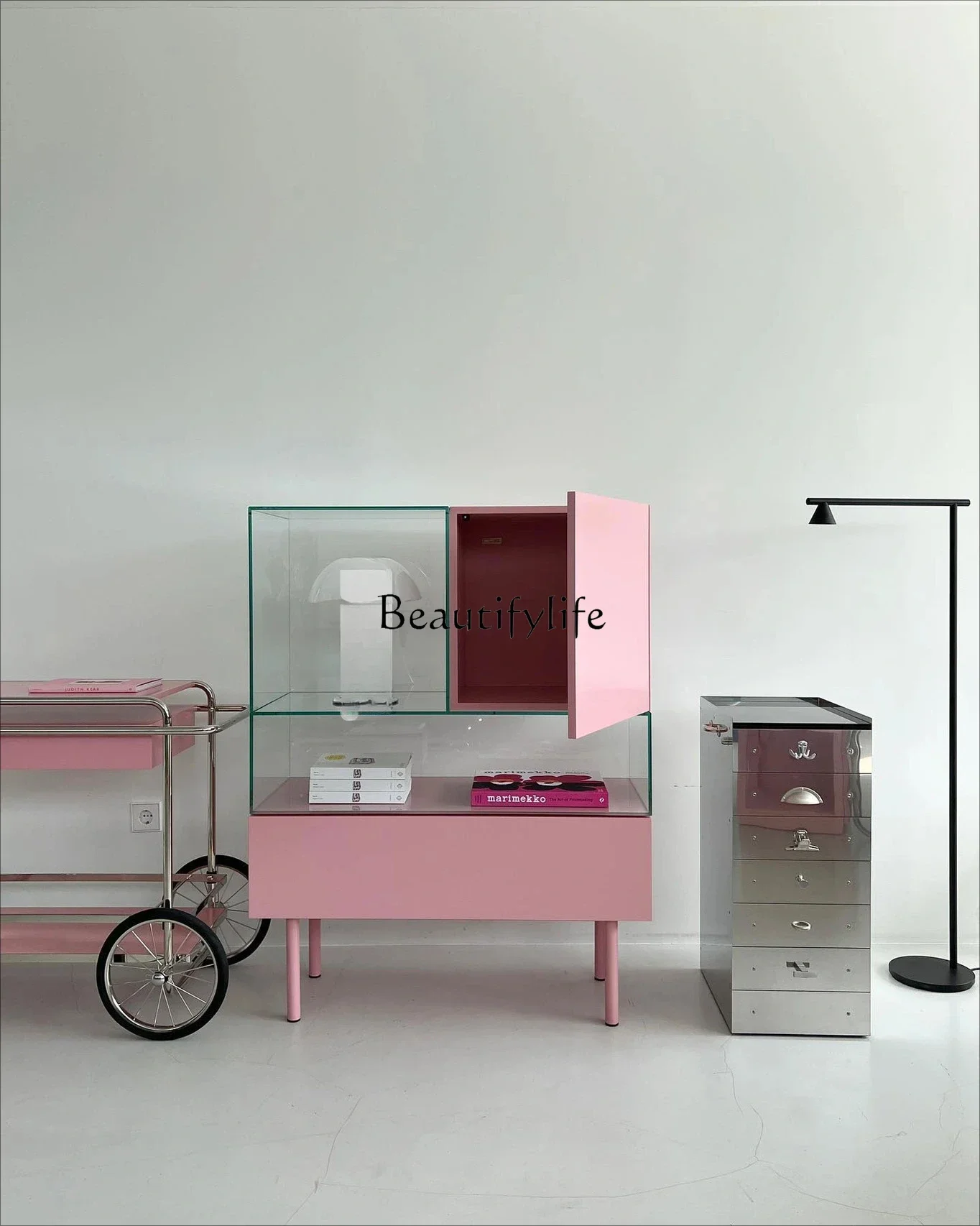 

13Light luxury glass dining side cabinet designer storage medieval simple display chest