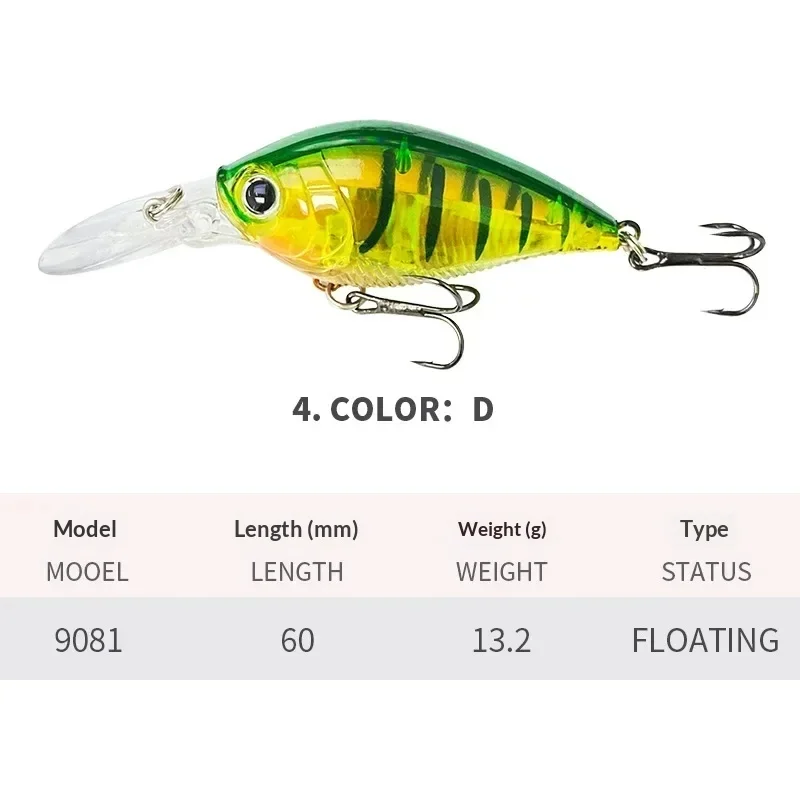 60mm 13,2g Crankbait Angelköder Schwimmender Wobbler Jerkbait Tief Tauchender Langer Lippenköder Künstlicher Harter Köder Angelzubehör
