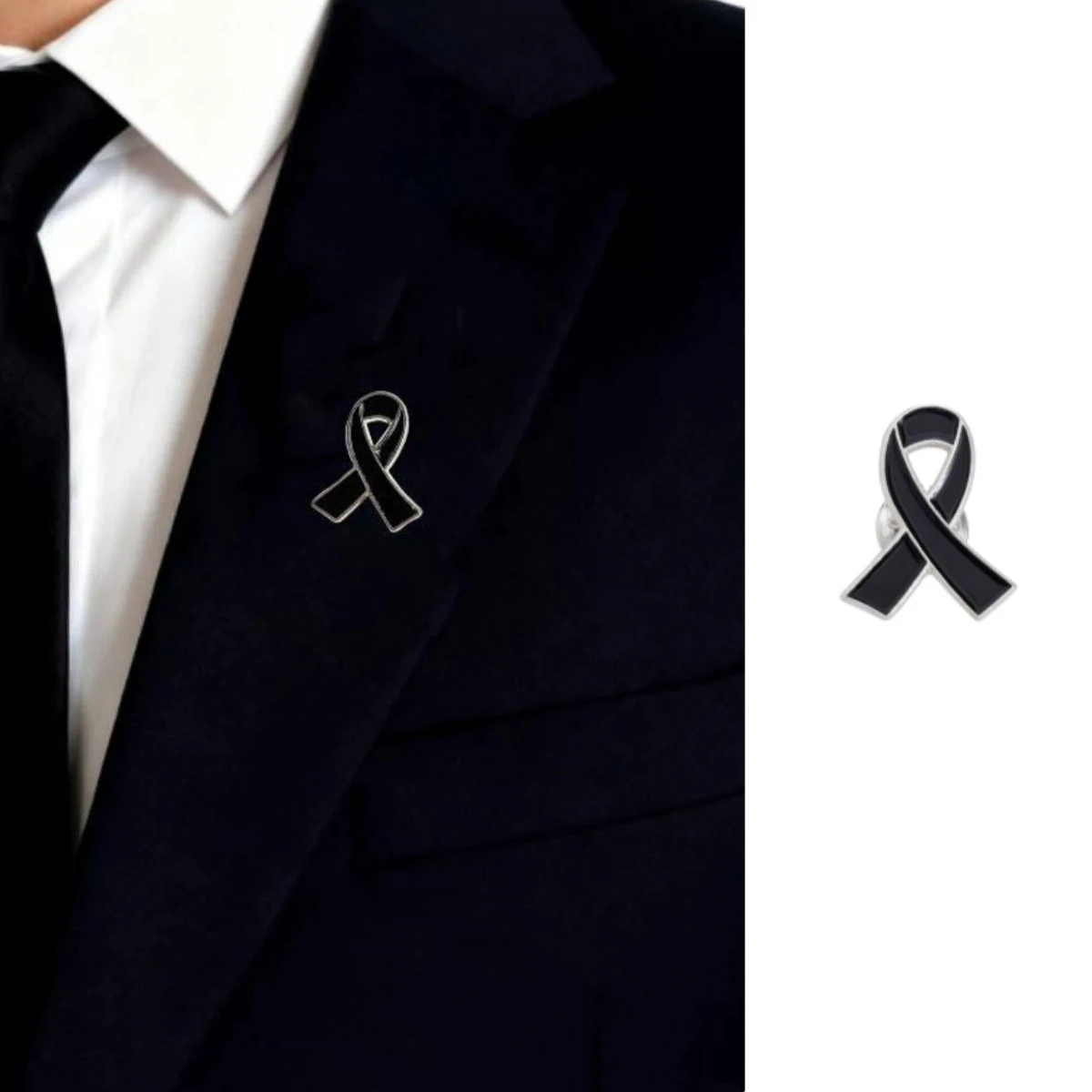 10Pcs Black Ribbon Pin Badge Brooch Funerals Memorial Pin Enamel Black Ribbon Alloy Pin Badge Brooch Clothing Accessory Pin