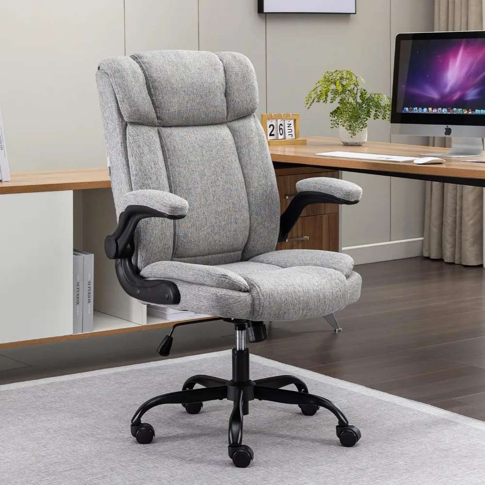 

office chair high back ergonomic executive chair comfortable fabric padded home office desk chairs with flip-up adjustable armre