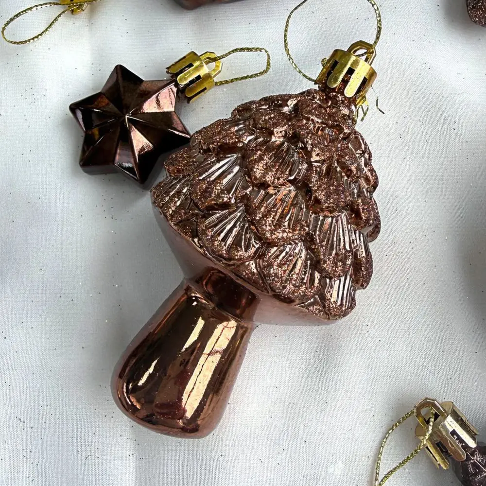 Christmas Hanging Ornament Set Brown Forest Harvest Theme Owl Pine Cone Painted Balls Festive Home Decoration