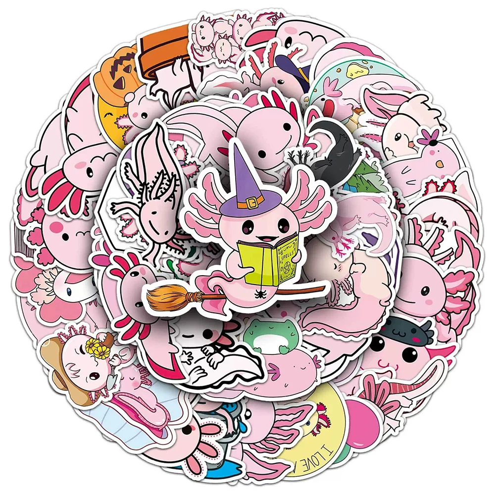 10/30/50pcs Pink Axolotl Cartoon Stickers Cute Animal Decals DIY Laptop Journal Notebook Waterproof Kawaii Graffiti Sticker Pack