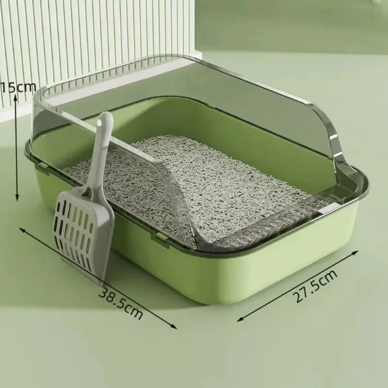 Cat Litter Box Thickening Cat Sandbox High Side Semi-enclosed Splashproof Cats Tray Toilet Cleaning Basin Supplies with Scoop